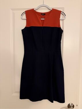 RAOUL Two-Tone Sleeveless Sheath Dress in Rust and Black
